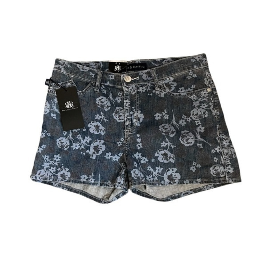 NWT! Rock & Republic Lady of the Dead Lolita Blue Floral Print Denim Shorts, 12